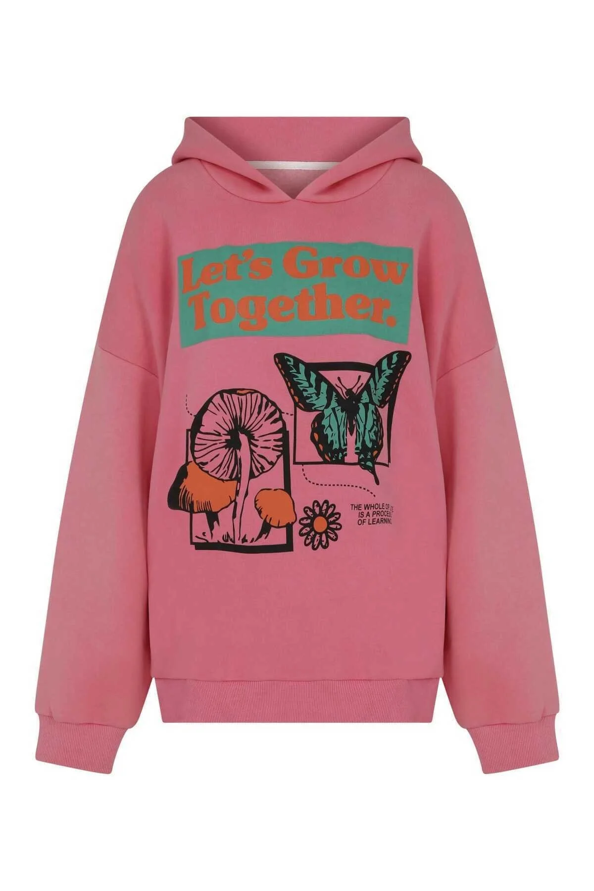  Hoodie Baskılı Kadın Sweatshirt Pembe - 4