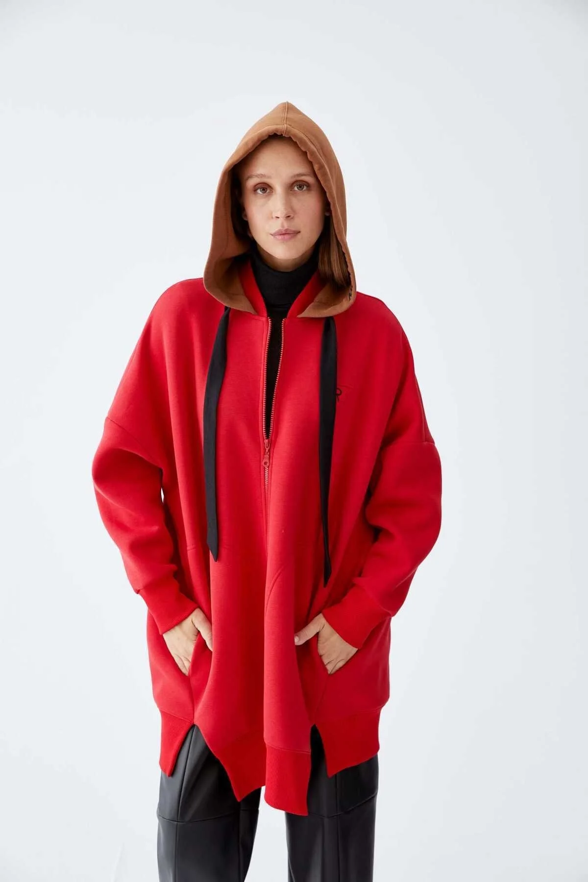  Hoodie Fermuarlı Kadın Sweatshirt Standart Renk - 1