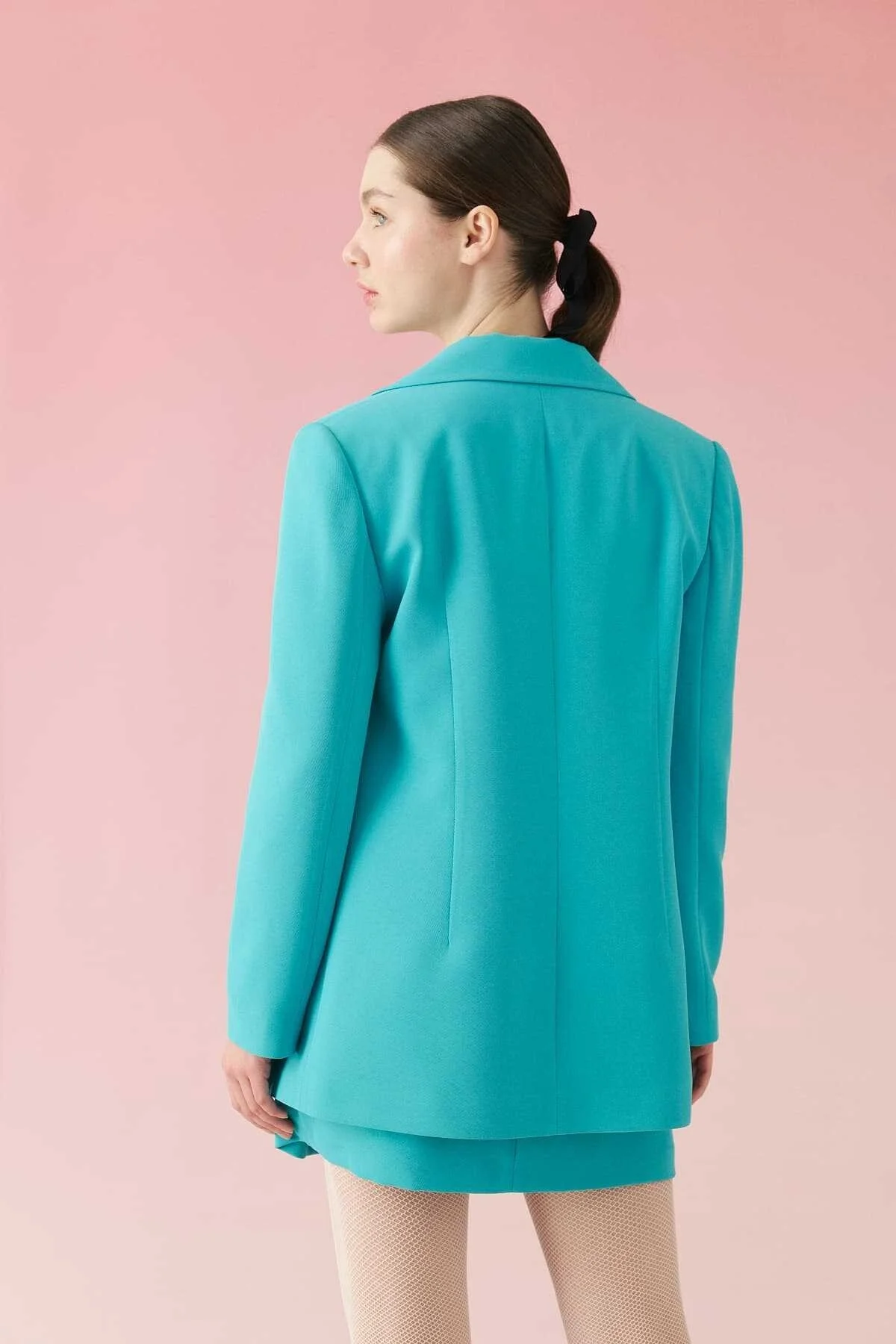 İki Düğmeli Krep Ceket Turkuaz - 2