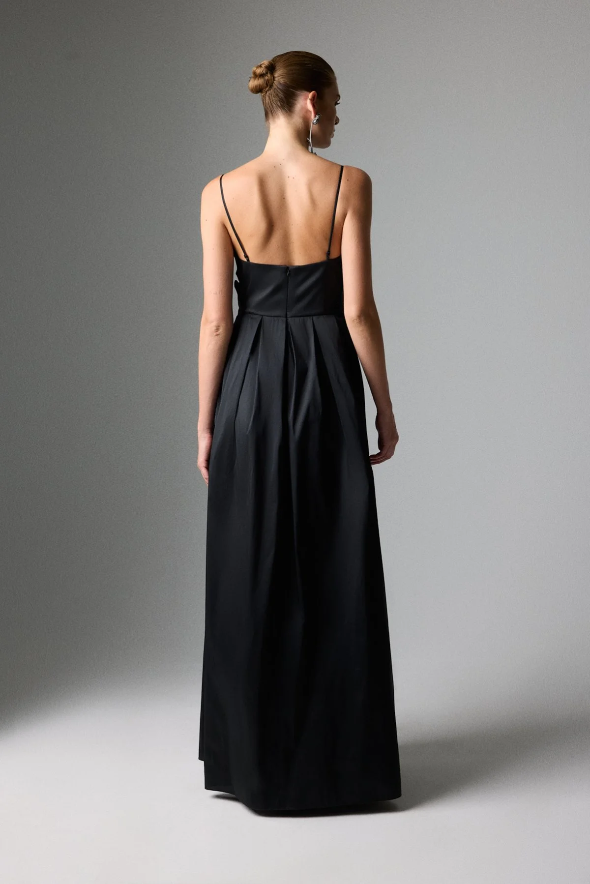 İnce Askılı Brode Detaylı Tafta Elbise Siyah - 2