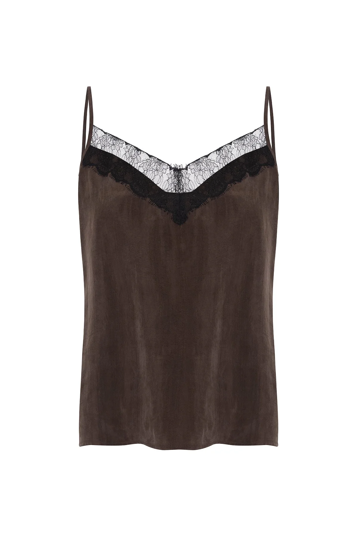 İnce Askılı Dantel Detaylı Bluz Kahve - 5