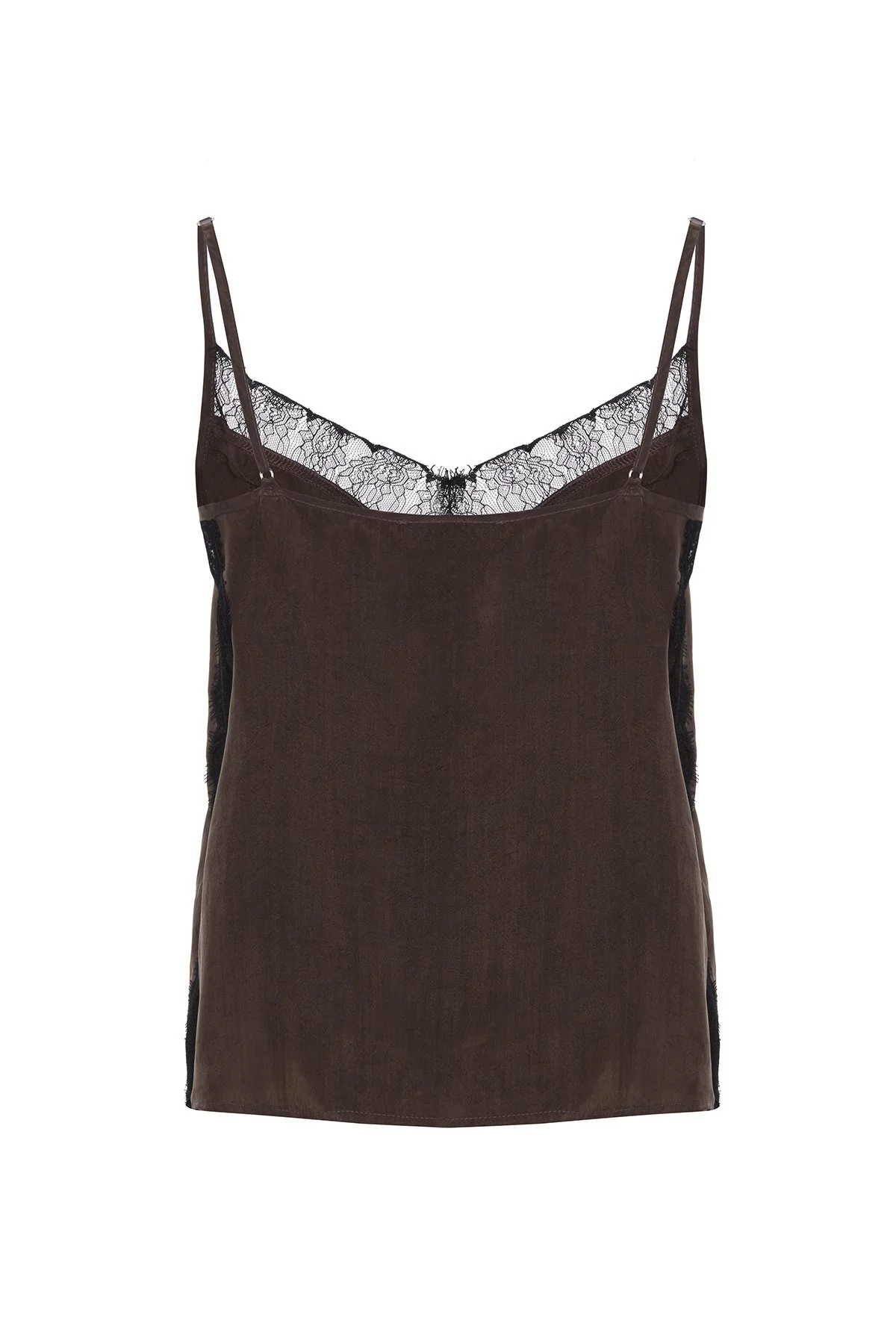 İnce Askılı Dantel Detaylı Bluz Kahve - 6