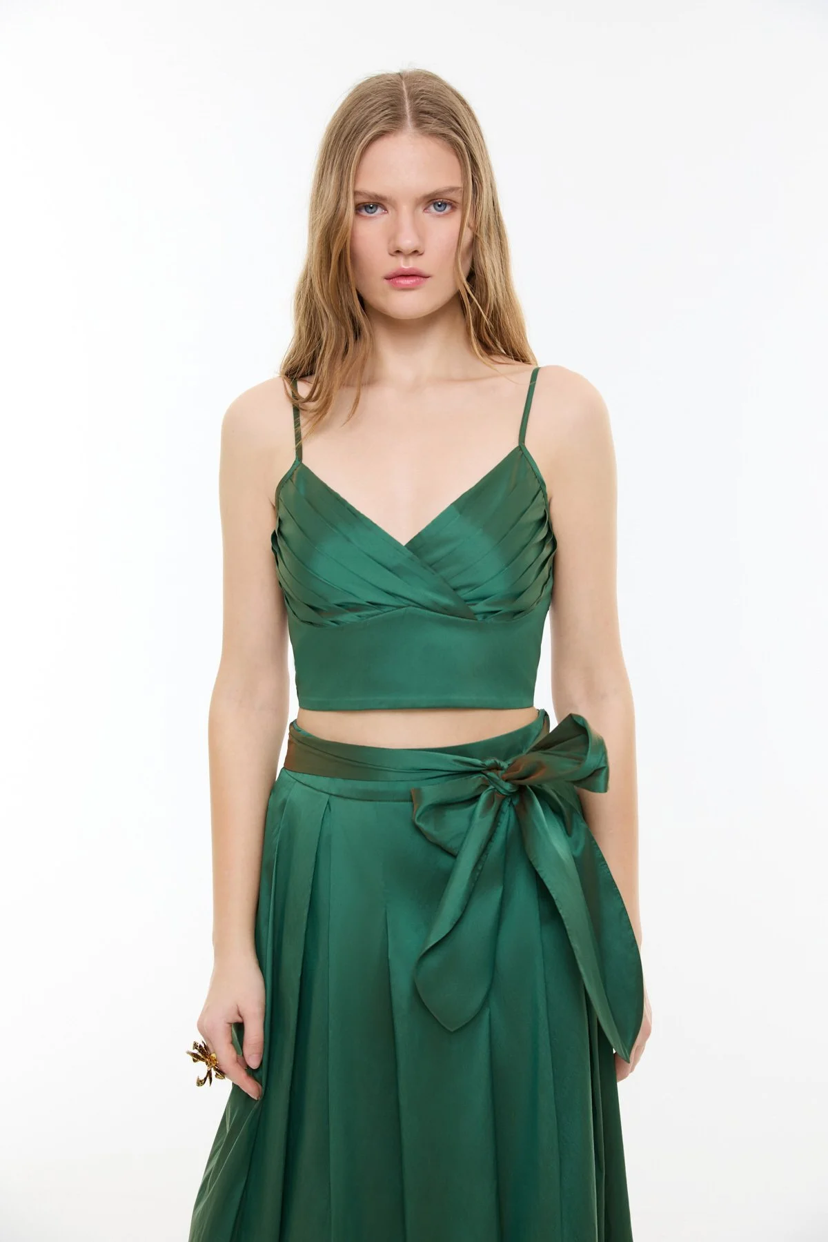 İnce Askılı Drapeli Büstiyer Yeşil - 1