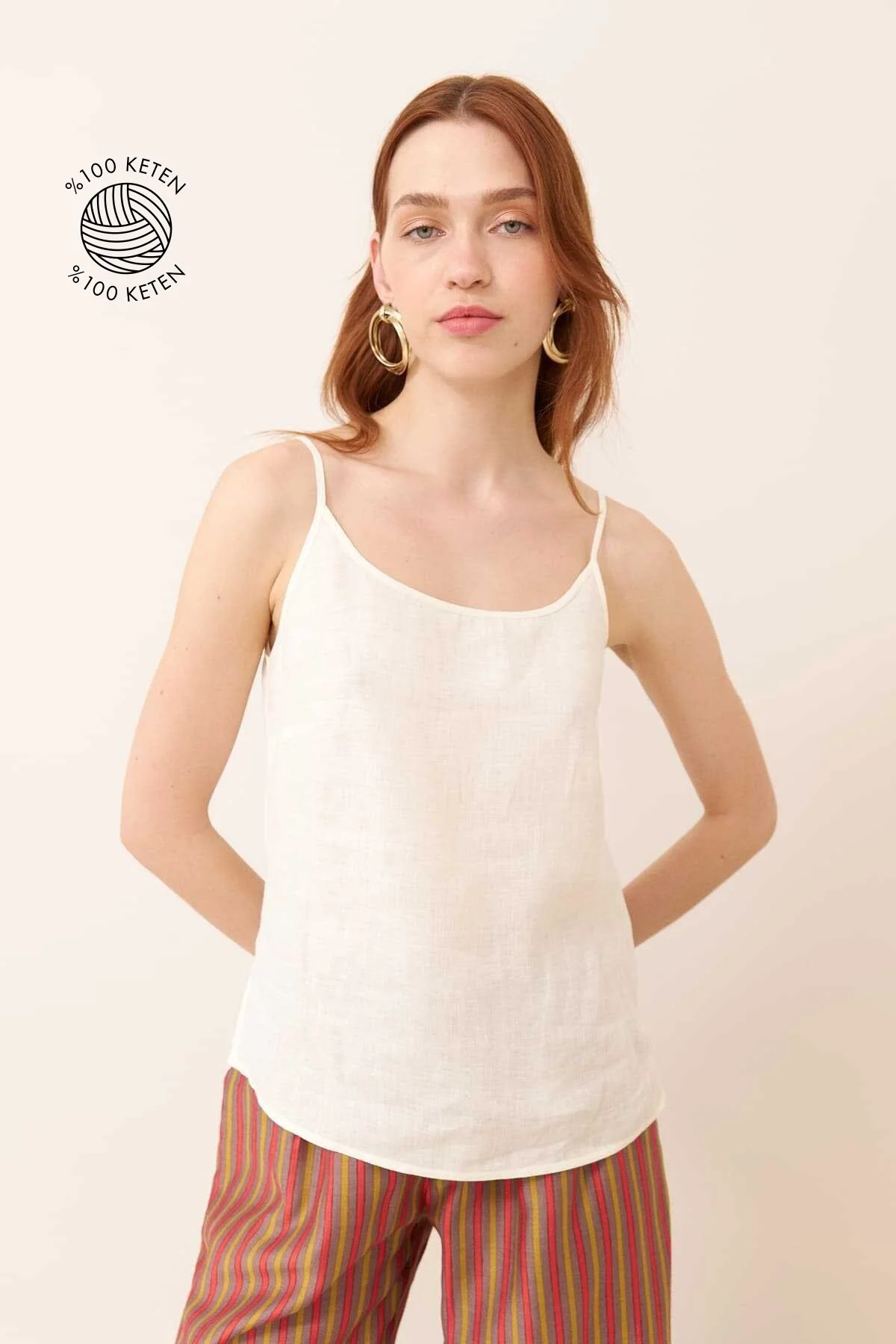 İnce Askılı Keten Atlet Bej - 1