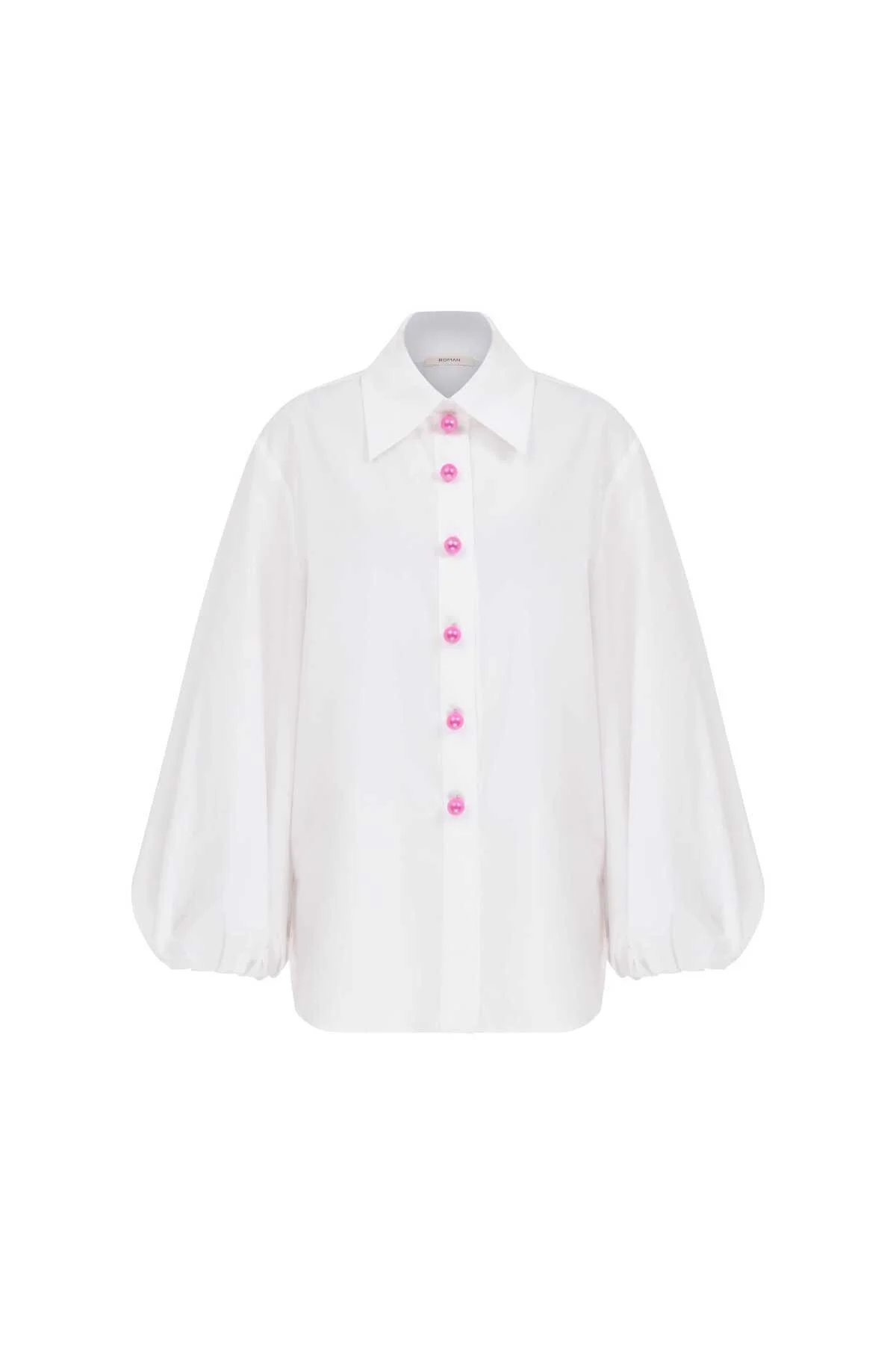 İnci Düğmeli Geniş Kesim Kadın Gömlek Beyaz - 4