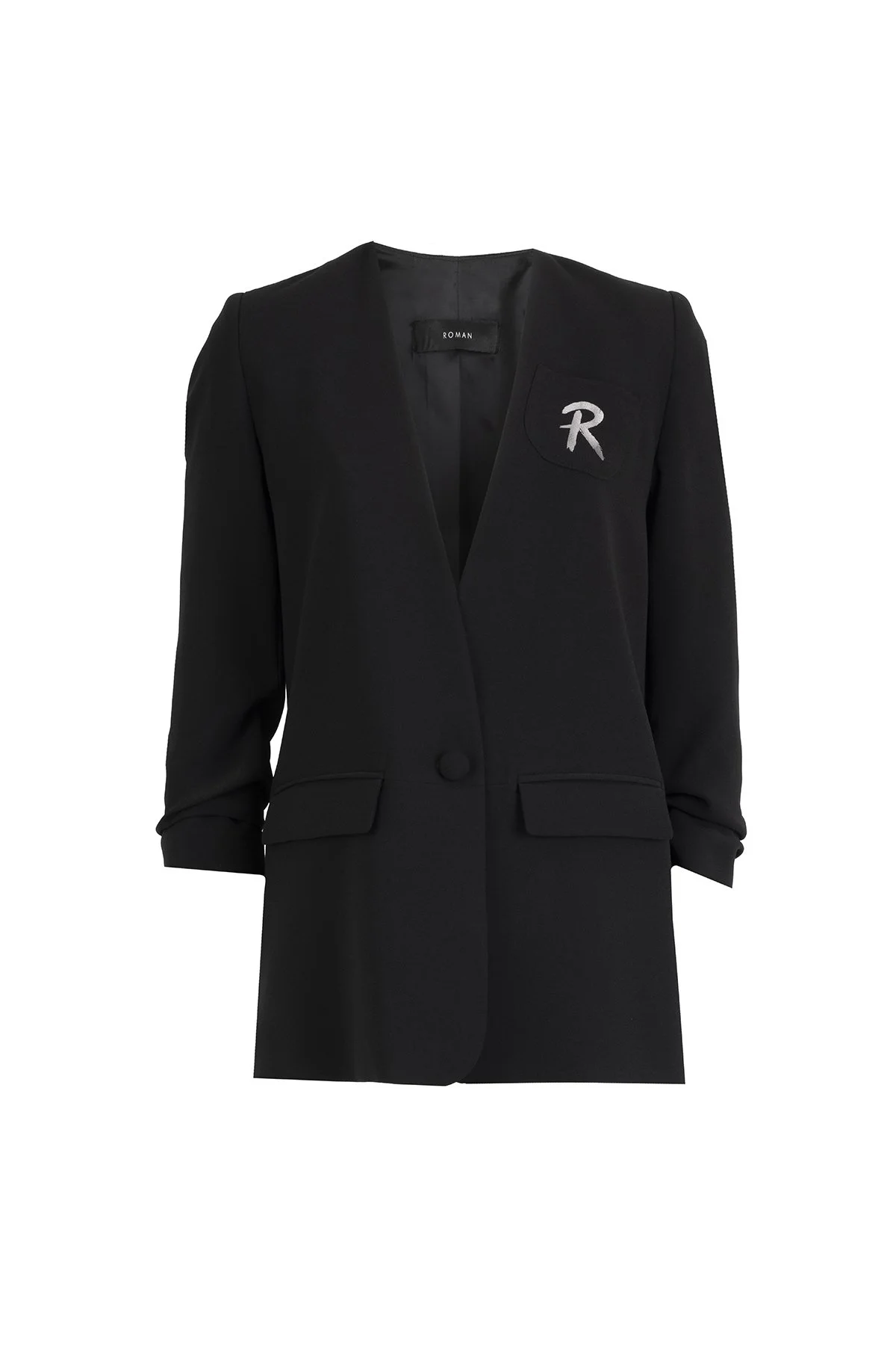 Kruvaze Yakasız Ceket Siyah - 1