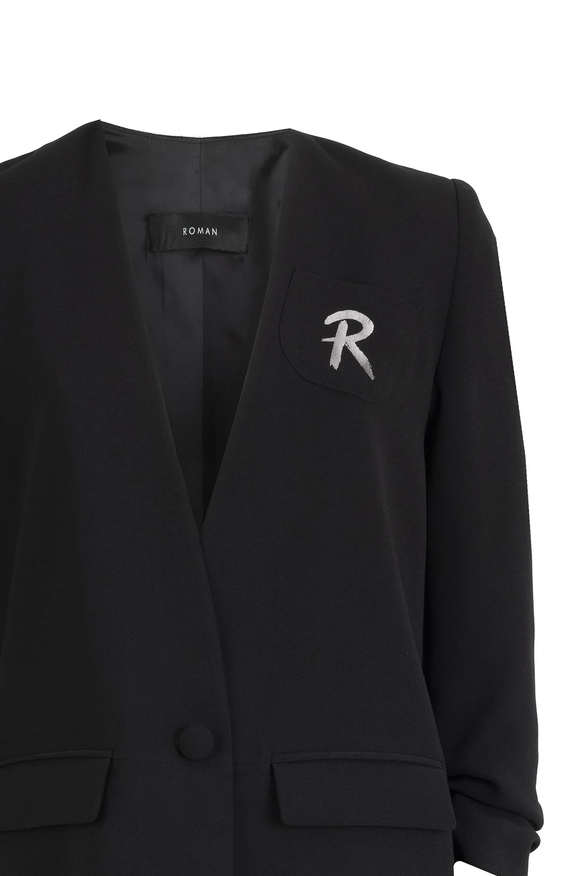 Kruvaze Yakasız Ceket Siyah - 3