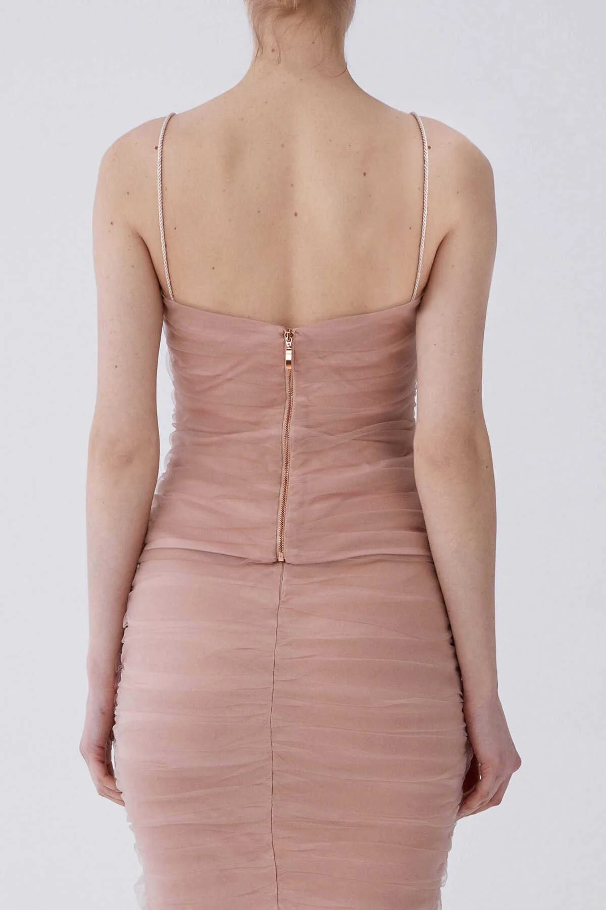 İp Askılı Drape Tüllü Bluz Pudra - 2