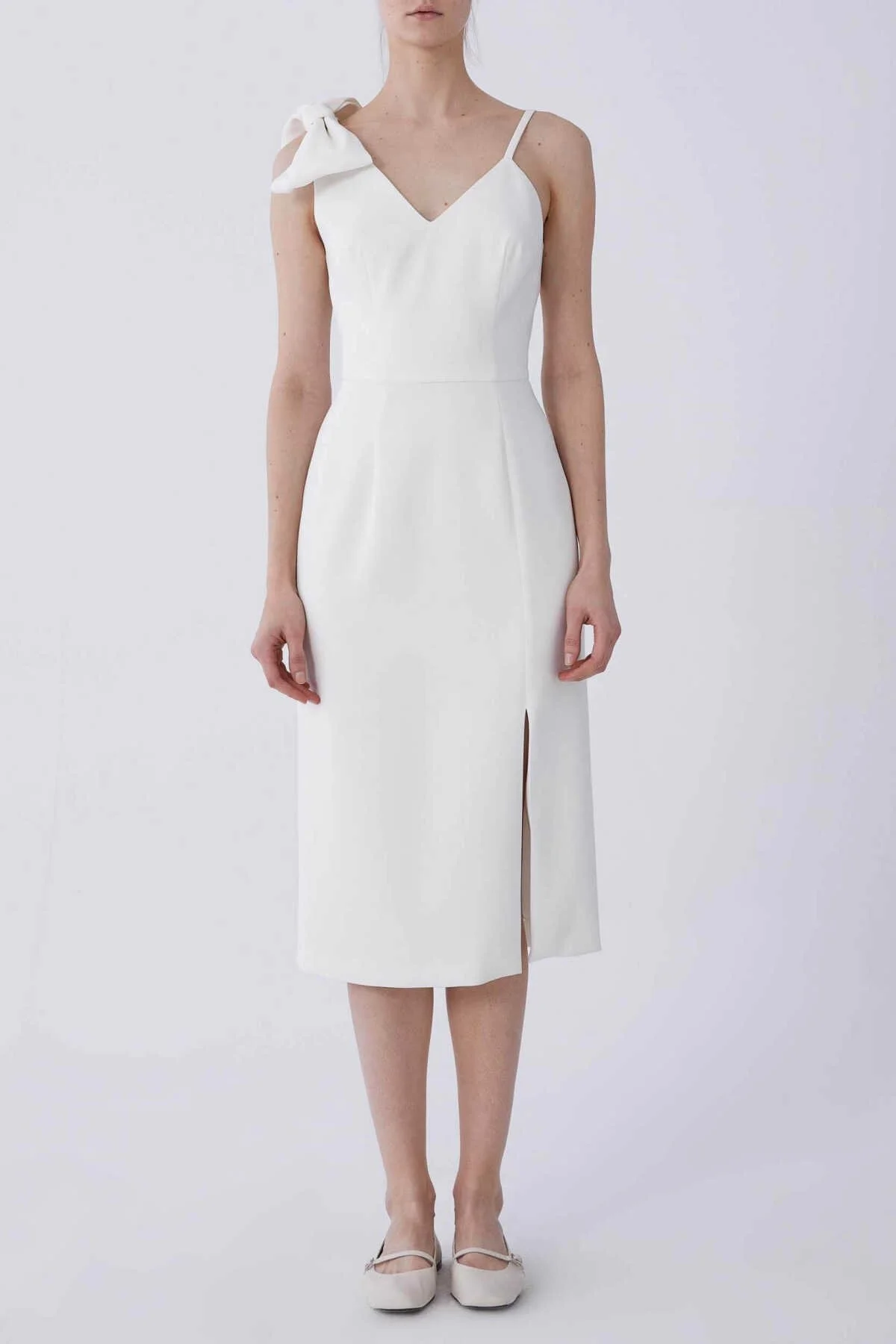 İp Askılı Kurdele Detaylı Abiye Elbise Beyaz - 1