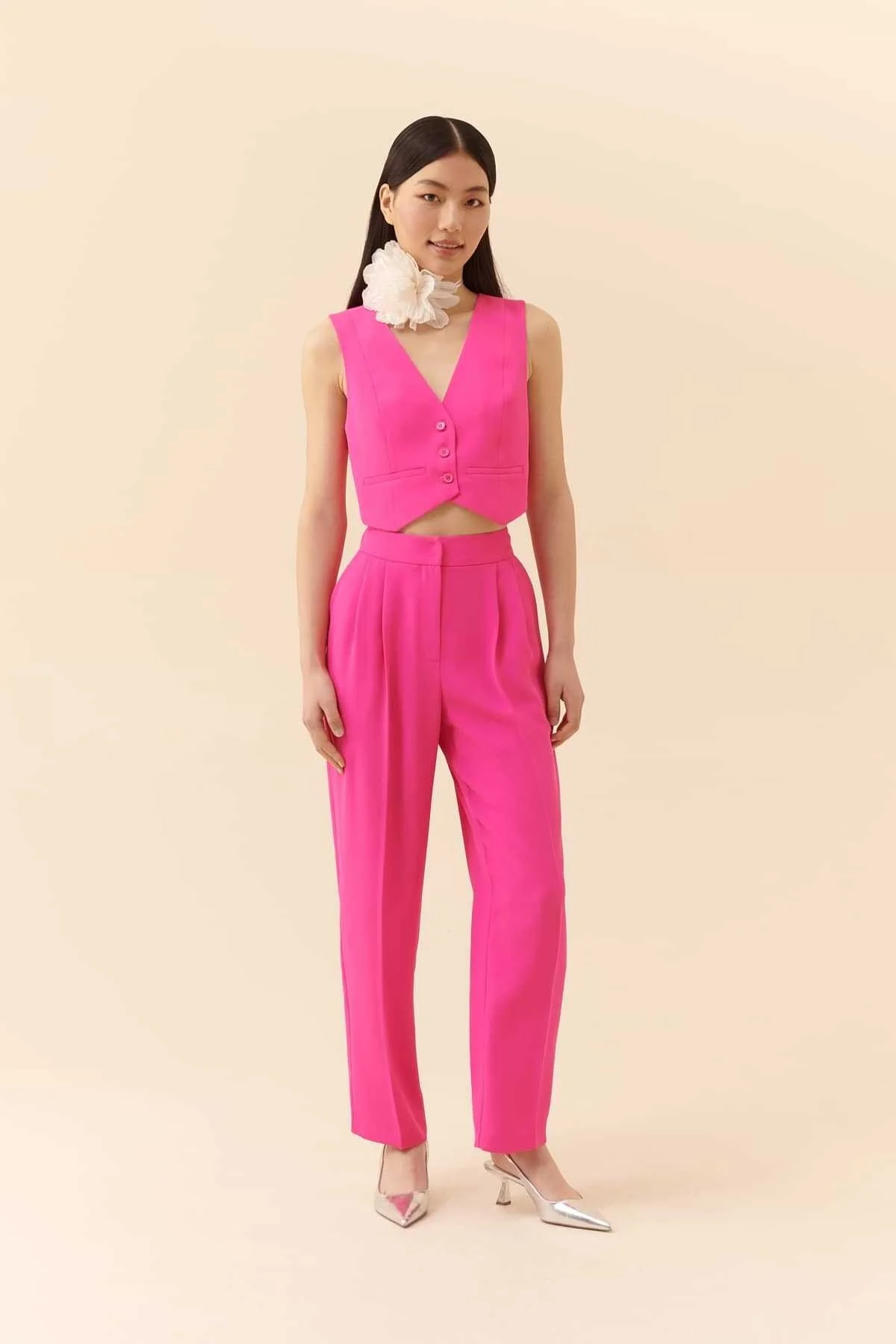  İpek Krep Kadın Yelek Fuşya - 3