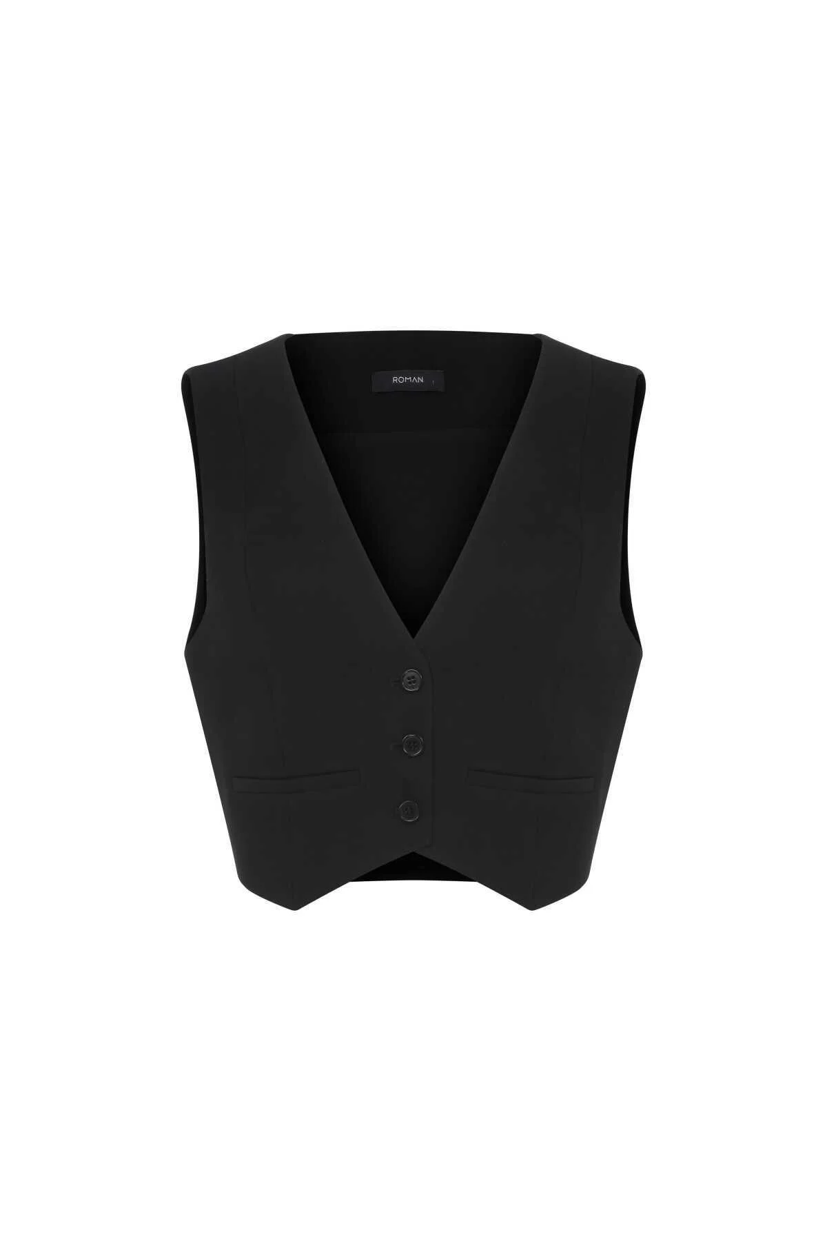  İpek Krep Kadın Yelek Siyah - 4