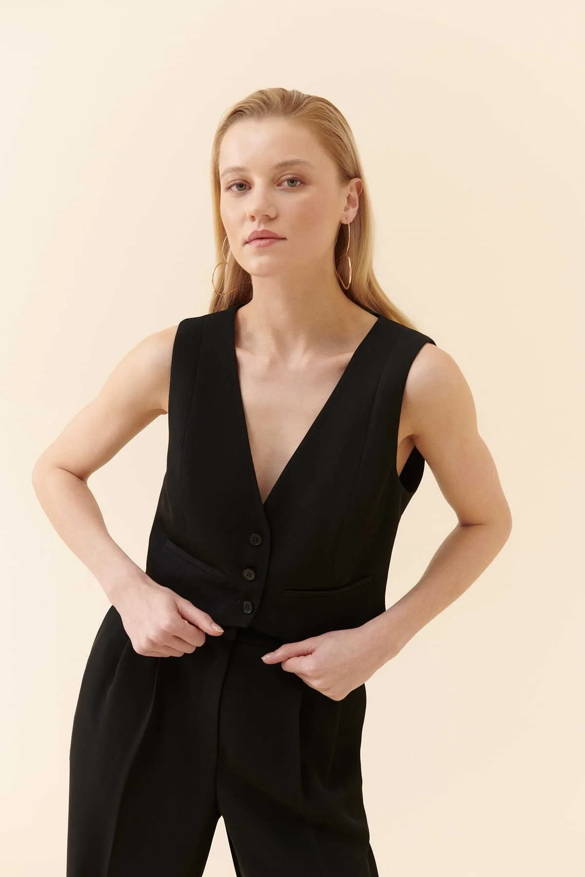  İpek Krep Kadın Yelek Siyah - 3