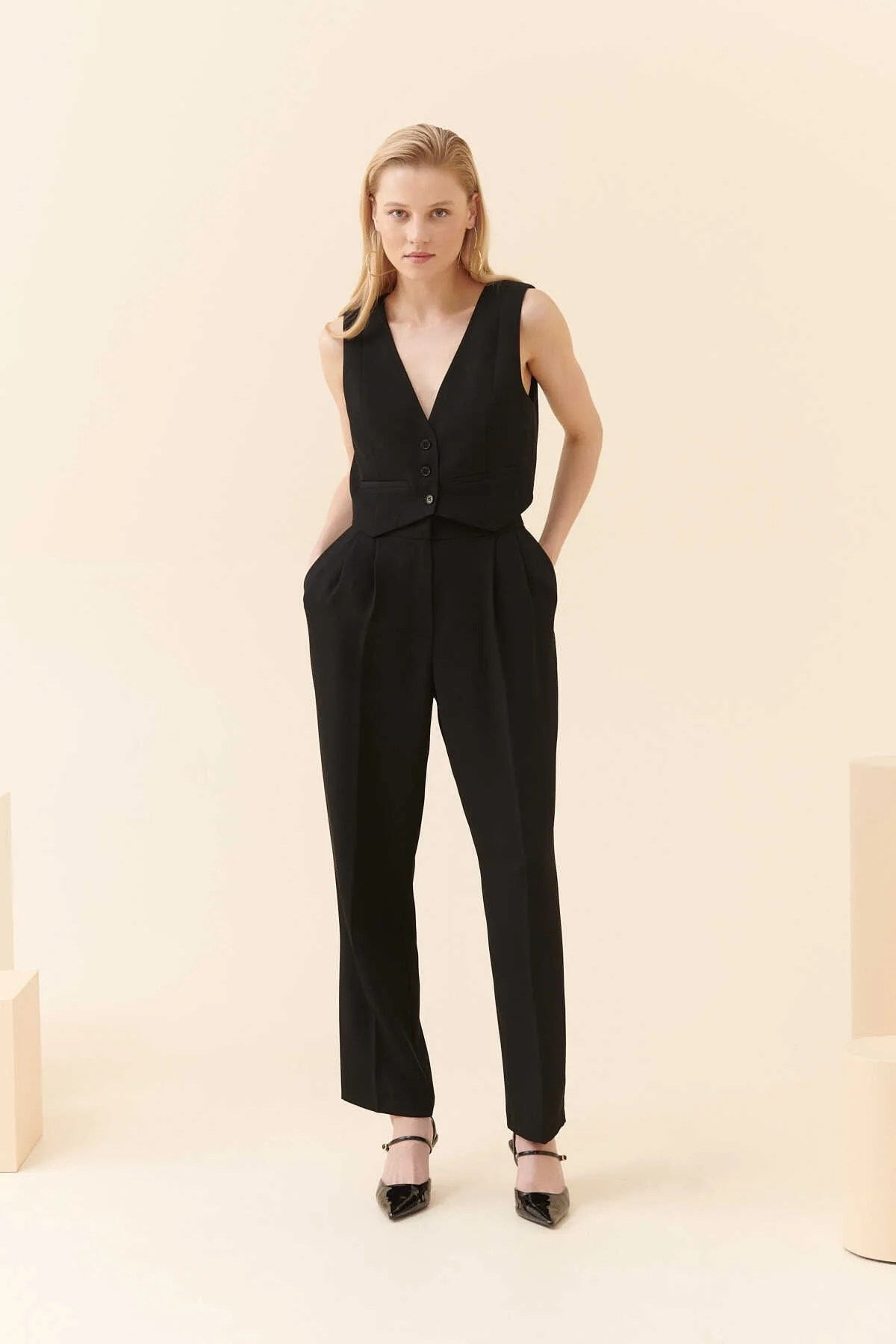  İpek Krep Kadın Yelek Siyah - 1