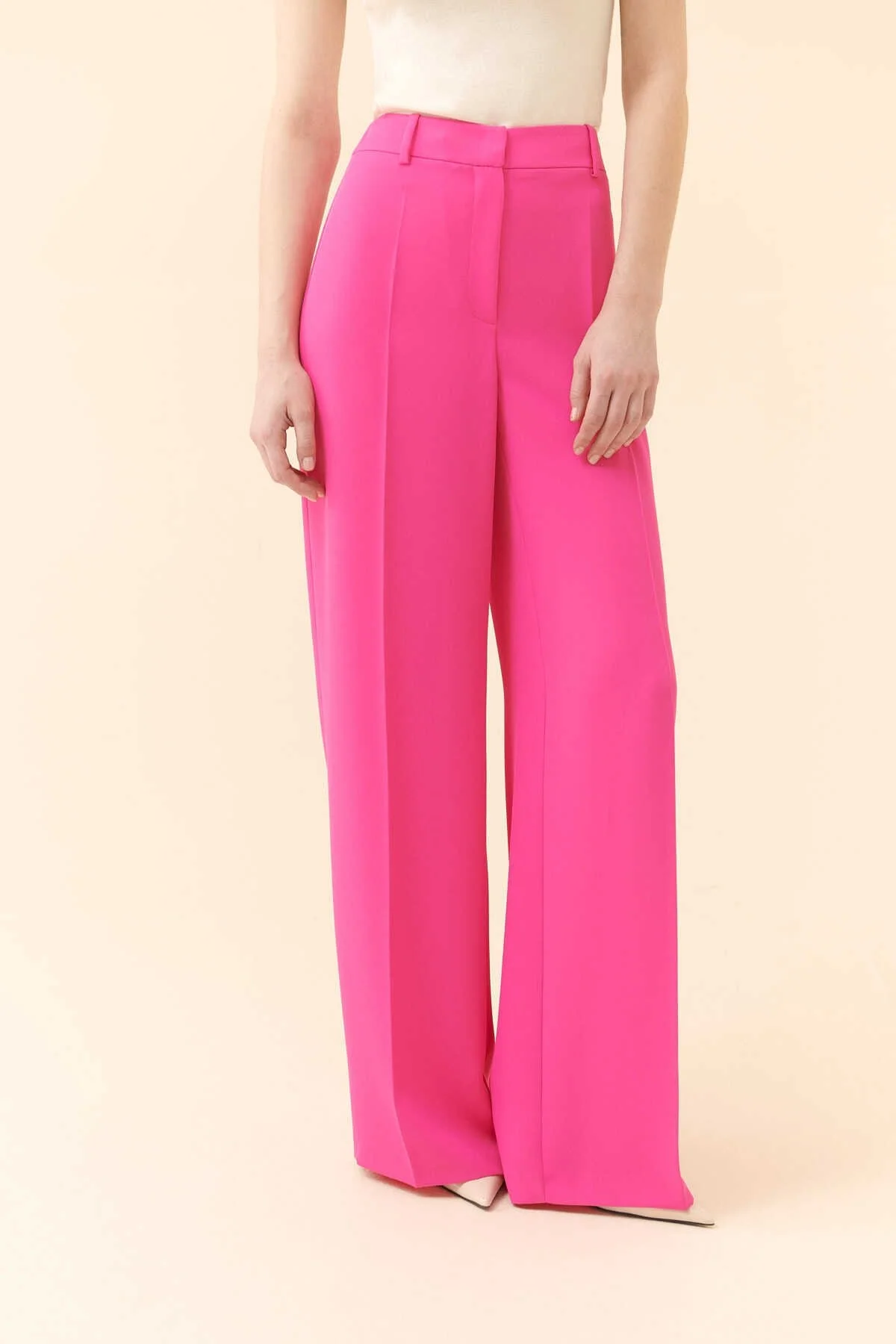  İpek Krep Palazzo Kadın Pantolon Fuşya - 3