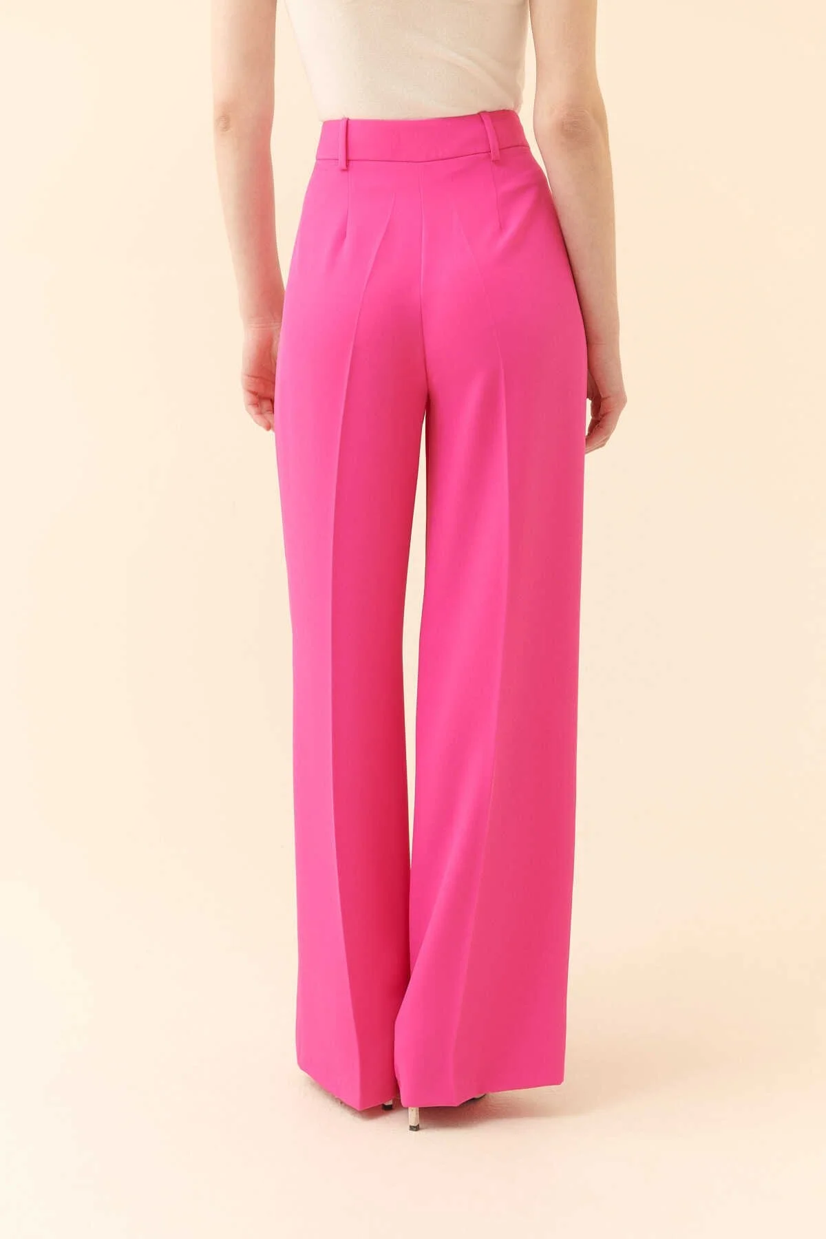  İpek Krep Palazzo Kadın Pantolon Fuşya - 2
