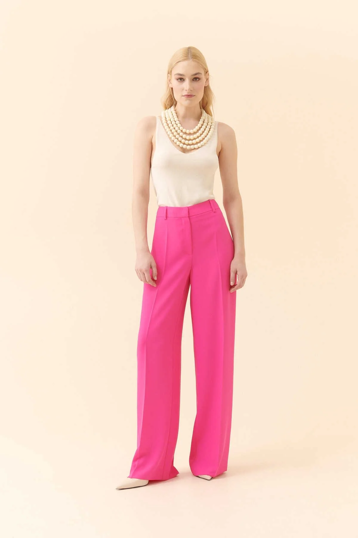  İpek Krep Palazzo Kadın Pantolon Fuşya - 1