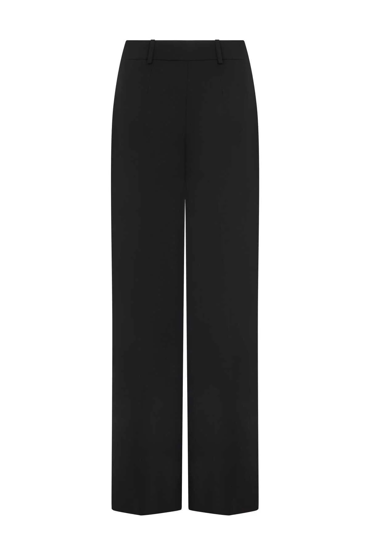  İpek Krep Palazzo Kadın Pantolon Siyah - 5