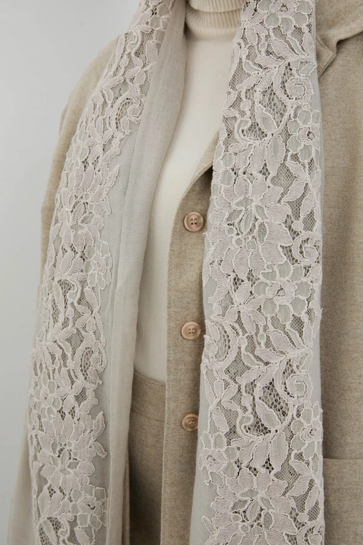 İpek ve Yün Karışımlı Desenli Şal Gri - 2