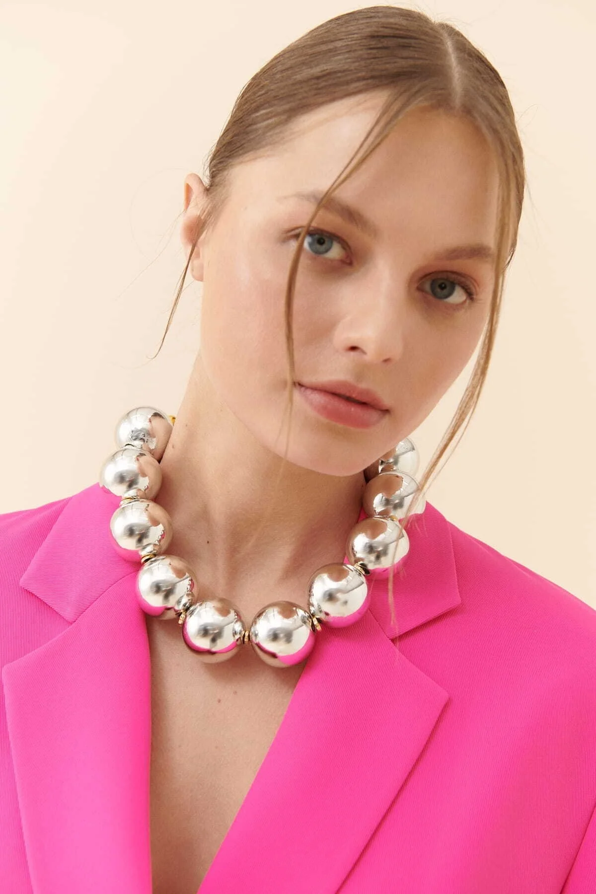 İri Boncuklu Gümüş Kolye Standart Renk - 1