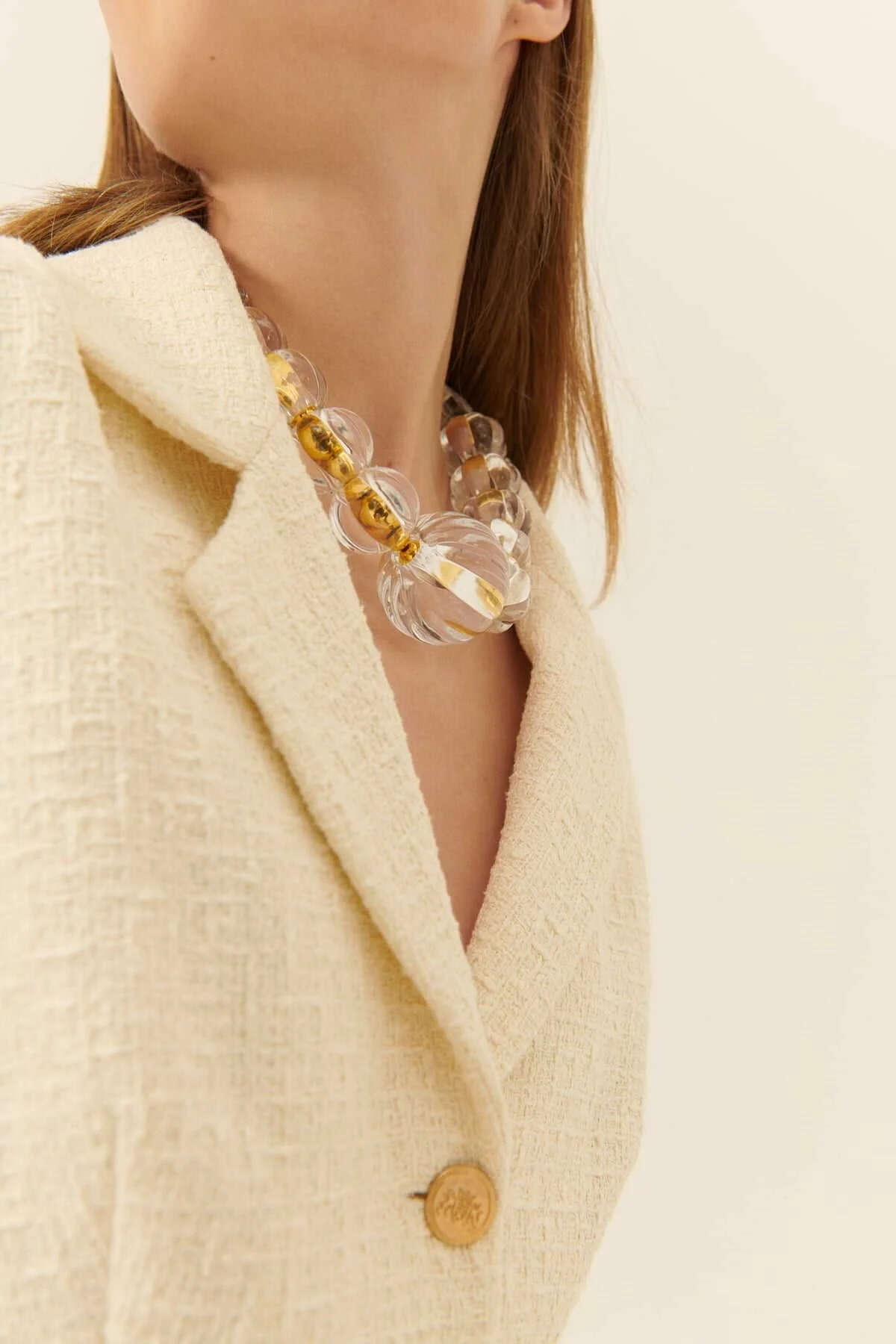  İri Transparan Boncuklu Detaylı Kolye Standart Renk - 1