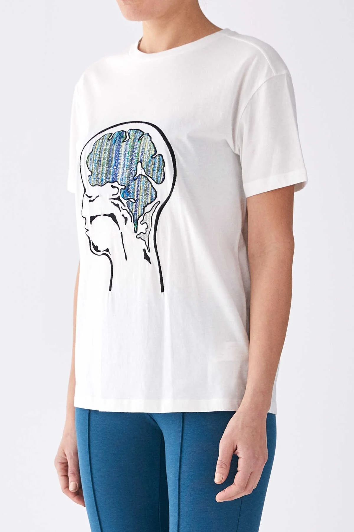 İşleme Desenli T-Shirt Ekru - 3