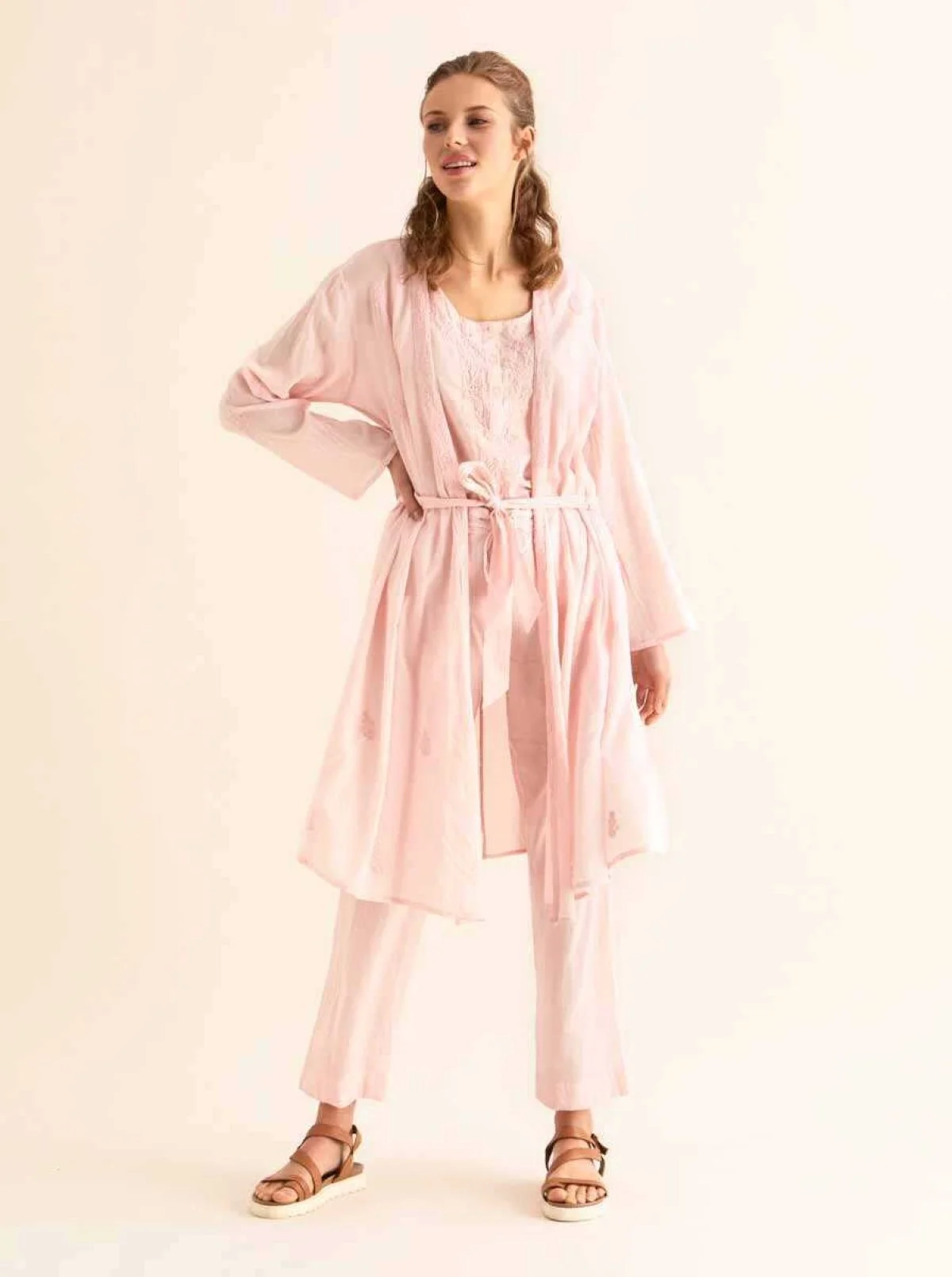 İşlemeli Açık Kimono Pembe - 3