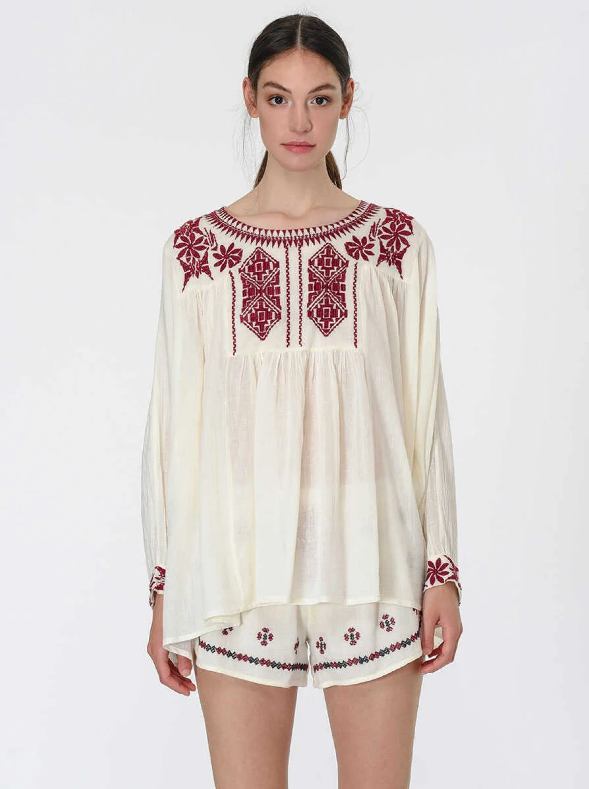 İşlemeli Bluz Standart Renk - 1