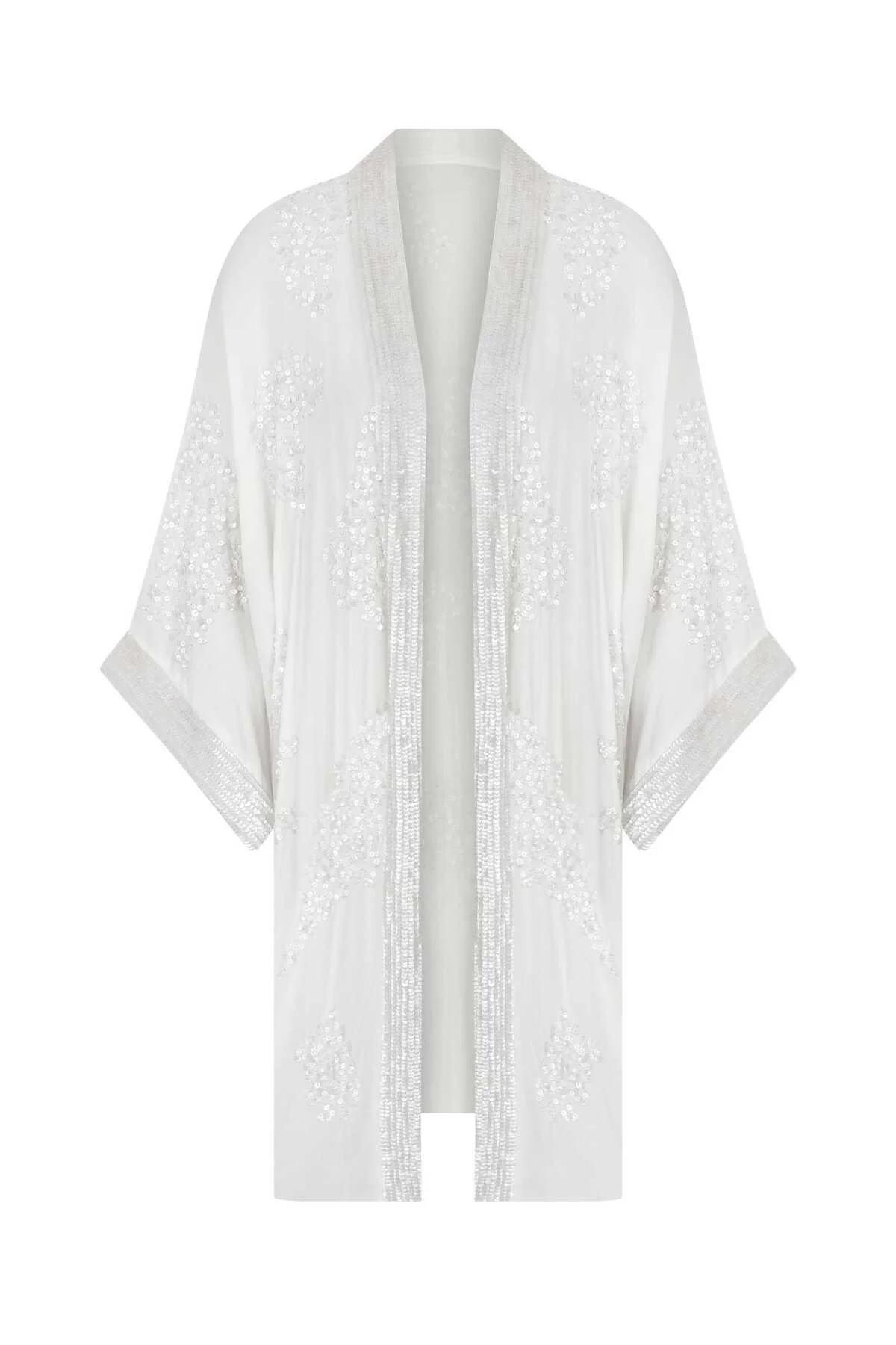 İşlemeli Desenli Abiye Kimono Standart Renk - 4