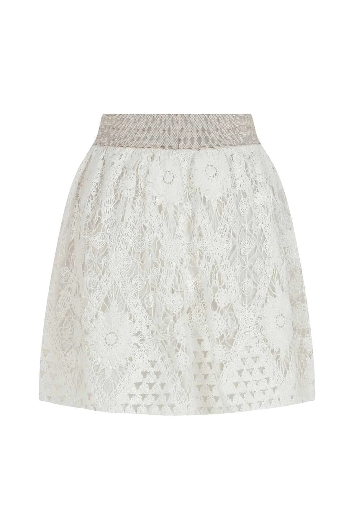 İşlemeli Mini Etek Beyaz - 5