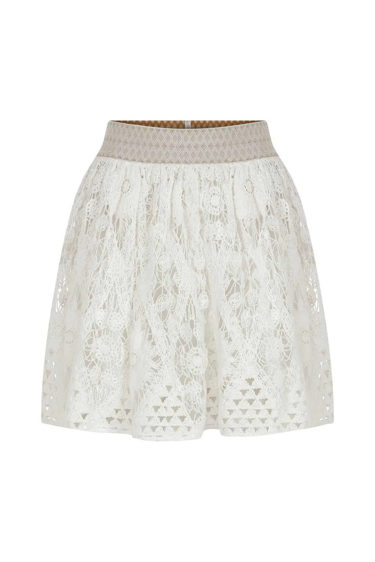 İşlemeli Mini Etek Beyaz - 4