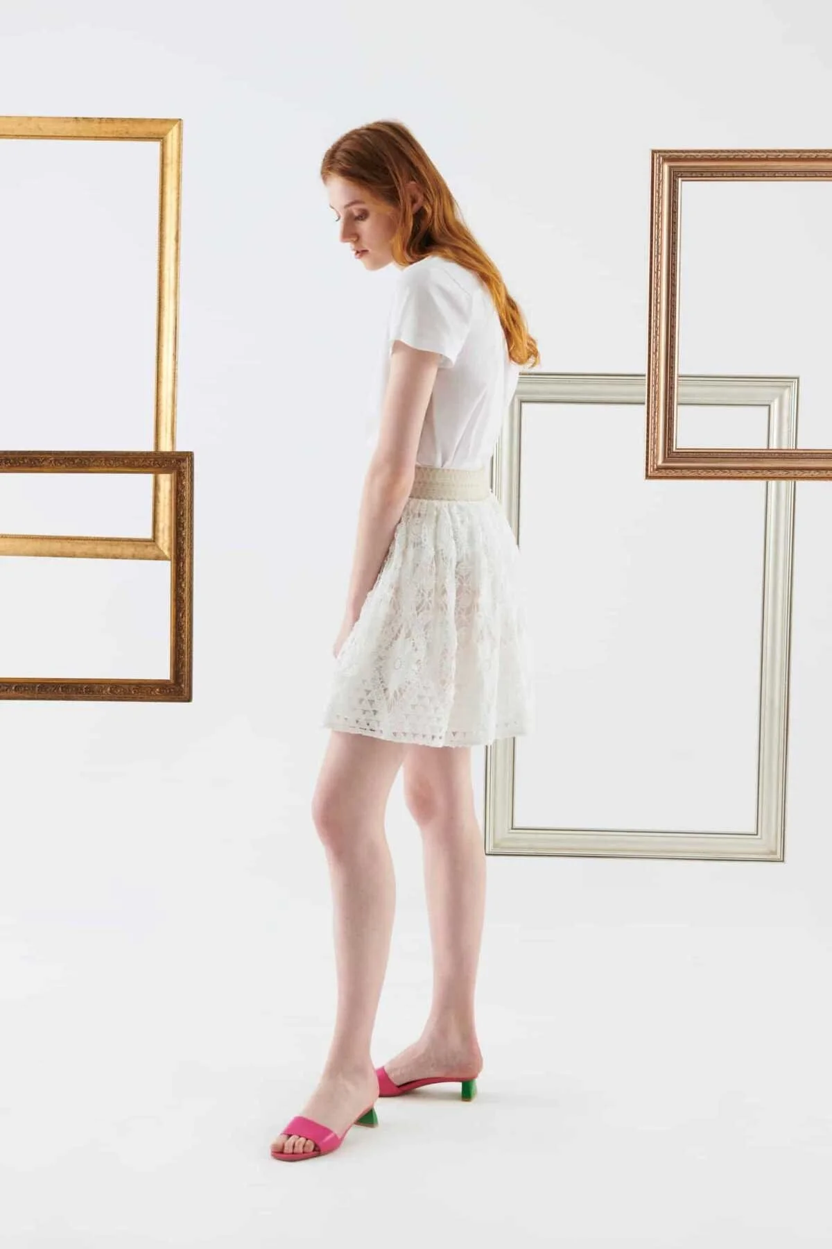 İşlemeli Mini Etek Beyaz - 3