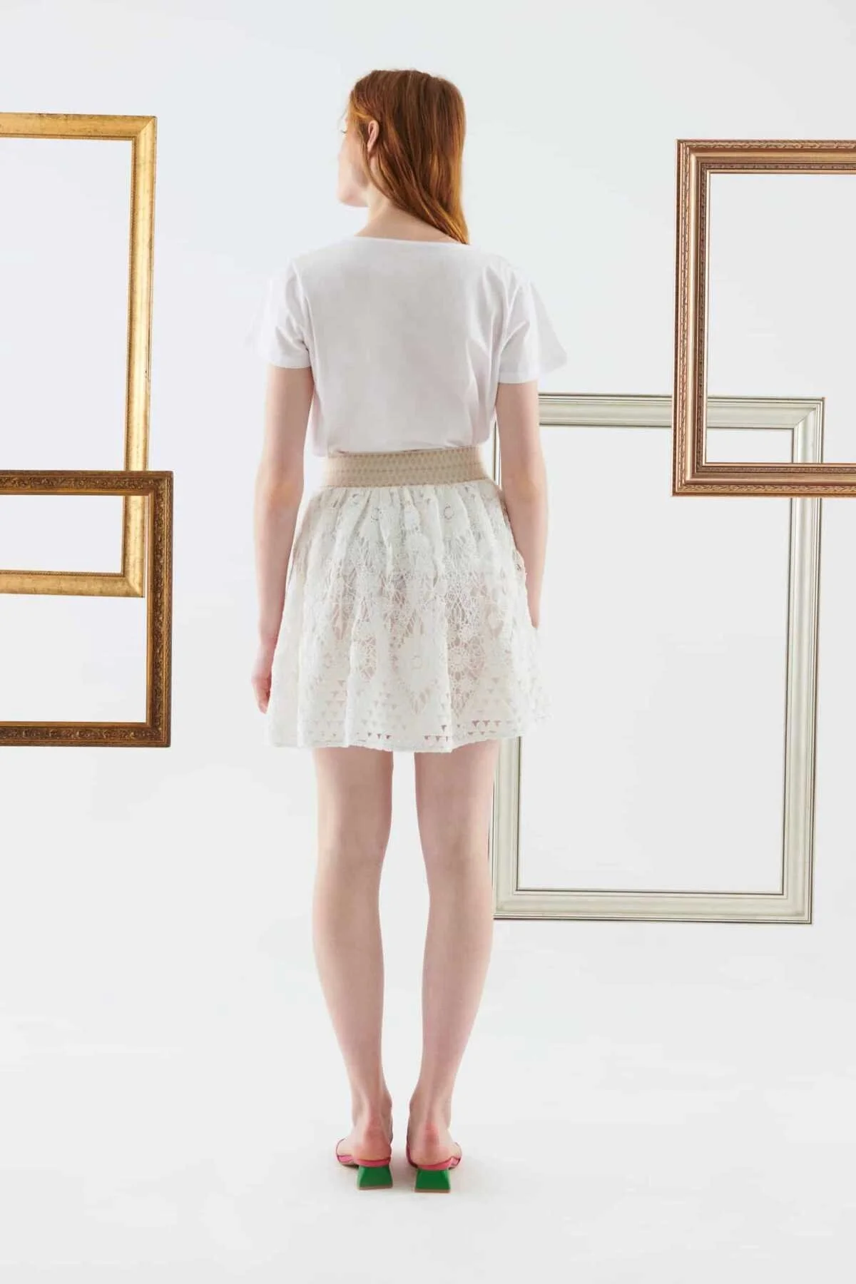 İşlemeli Mini Etek Beyaz - 2