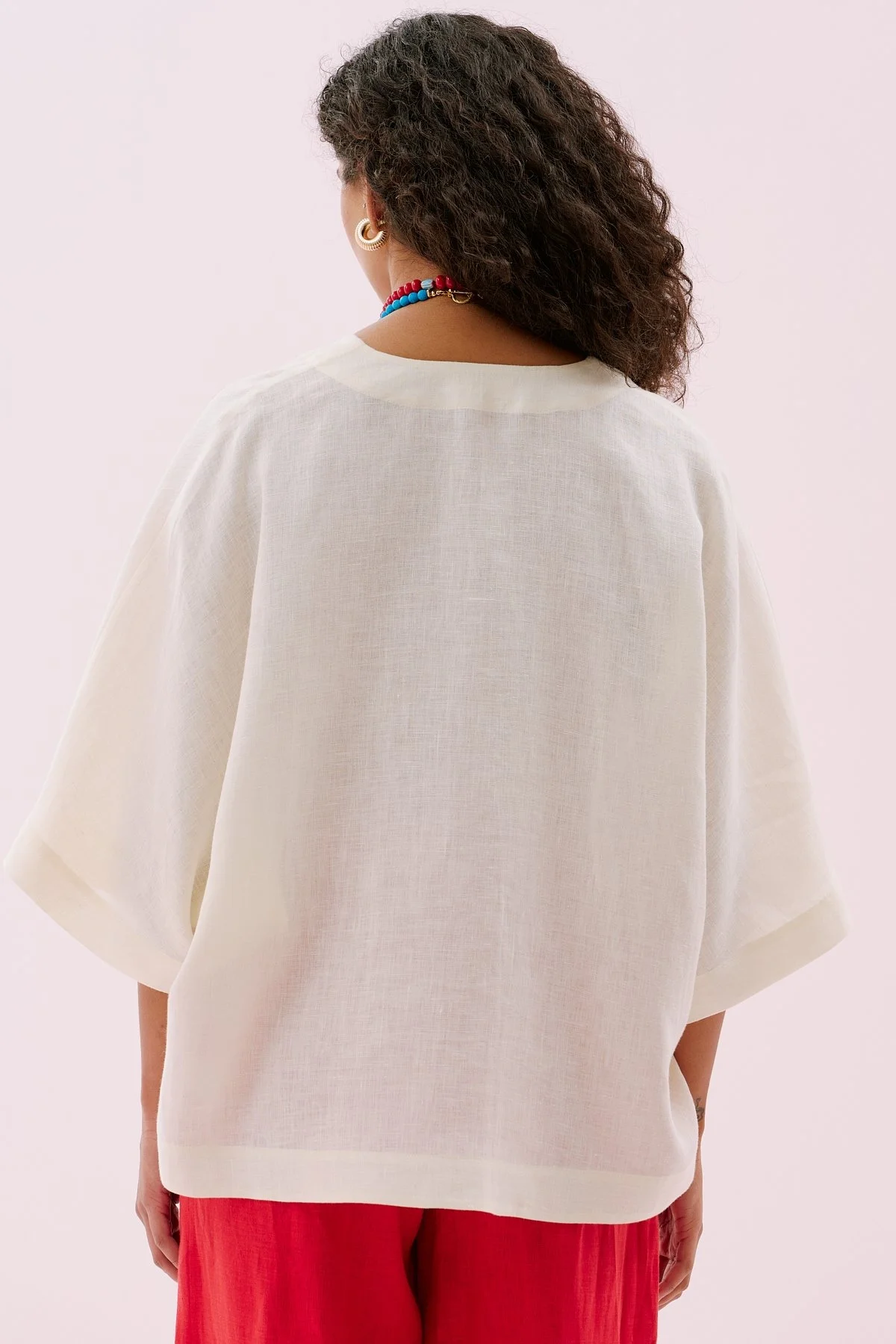 Istakoz Nakışlı Keten Kimono Bej - 2