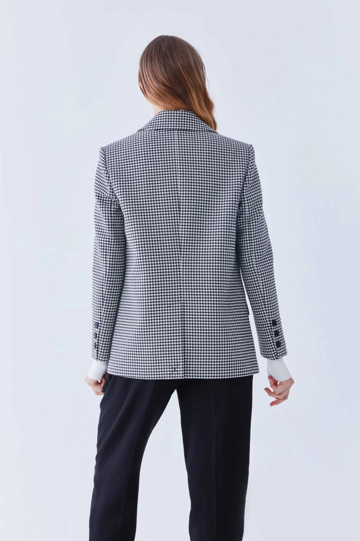 Blazer Tek Düğmeli Ceket Siyah-Beyaz - 2
