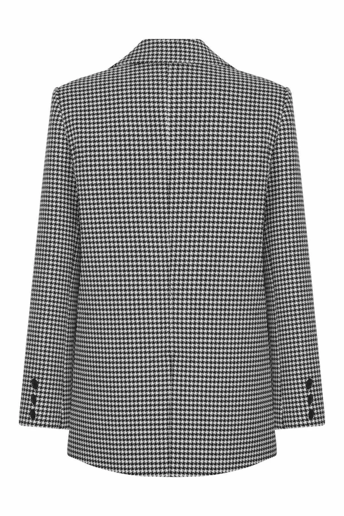 Blazer Tek Düğmeli Ceket Siyah-Beyaz - 5