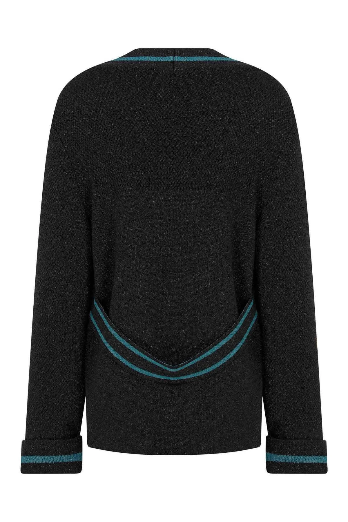 Şerit Detaylı Triko Hırka Siyah - 5