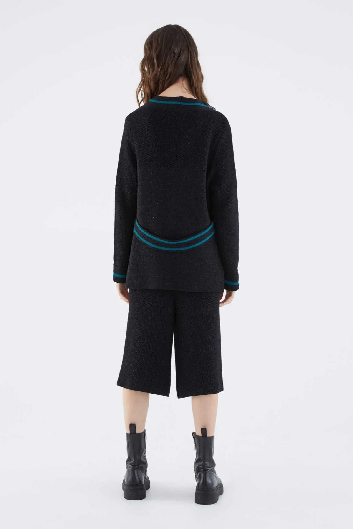 Şerit Detaylı Triko Hırka Siyah - 2