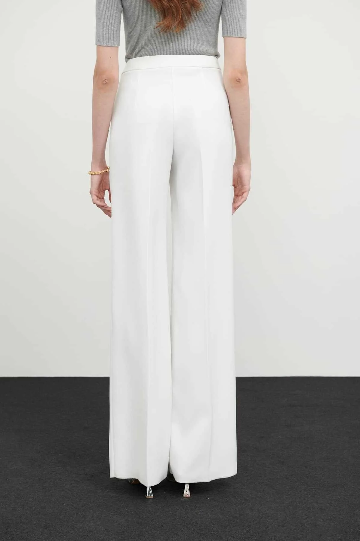 Diagonel Krep Geniş Paça Pantolon Kemik - 2