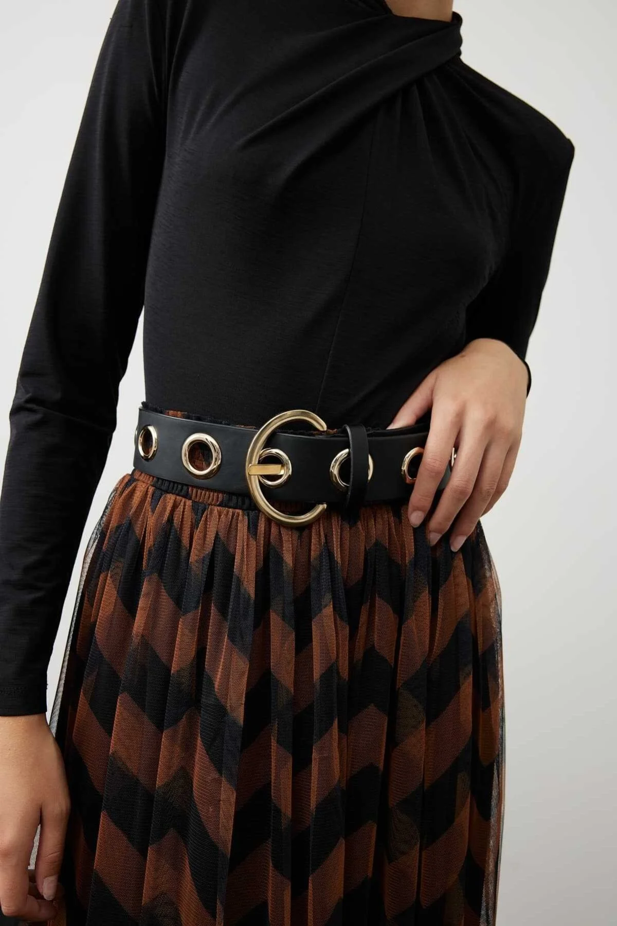 Kuşgözü Detaylı Kemer Siyah-Gold - 1