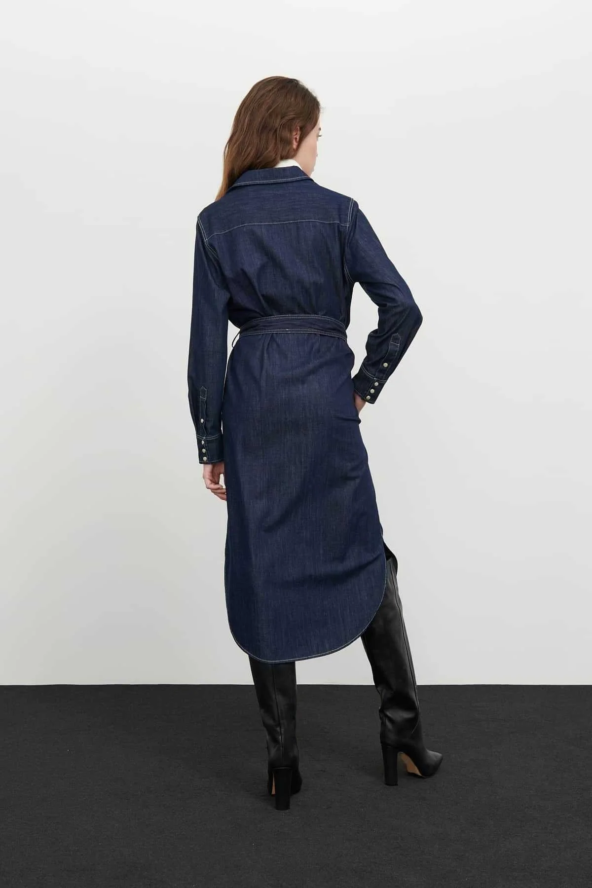 Denim Gömlek Elbise Lacivert - 2