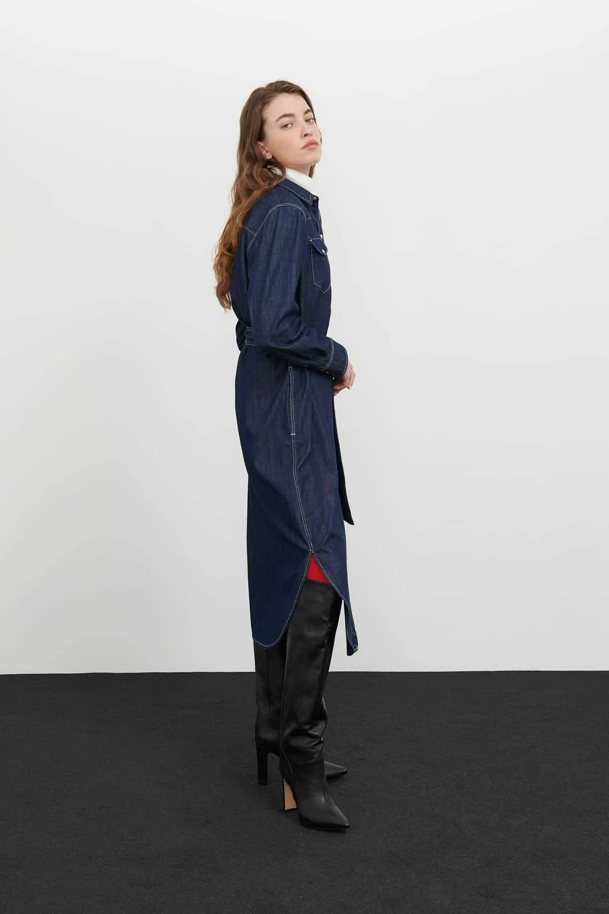 Denim Gömlek Elbise Lacivert - 3