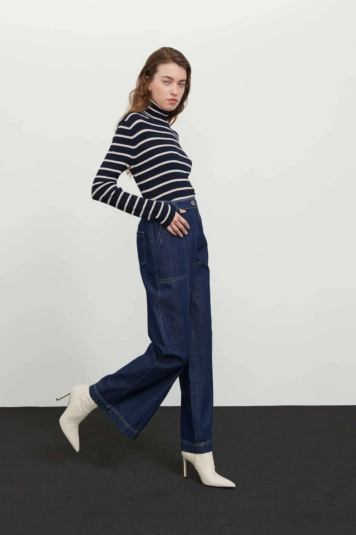Denim Geniş Paça Pantolon Lacivert - 3