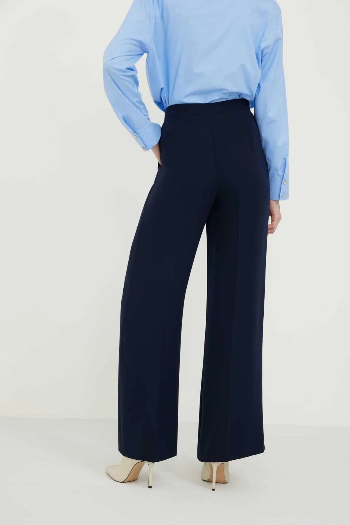 Crep Geniş Paça Pantolon Lacivert - 2