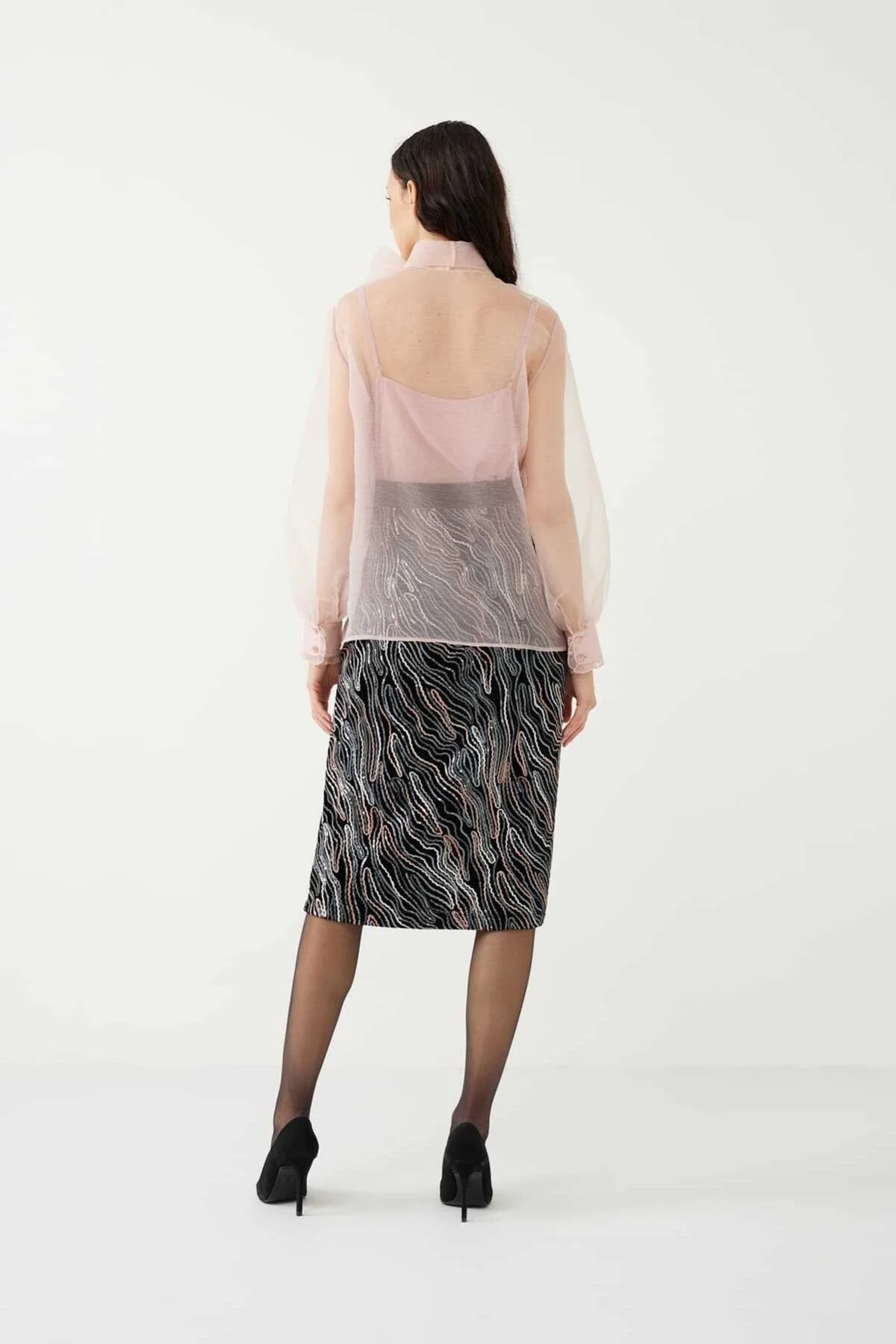 Organze Yakalı Fiyonklu Gömlek Pembe - 2