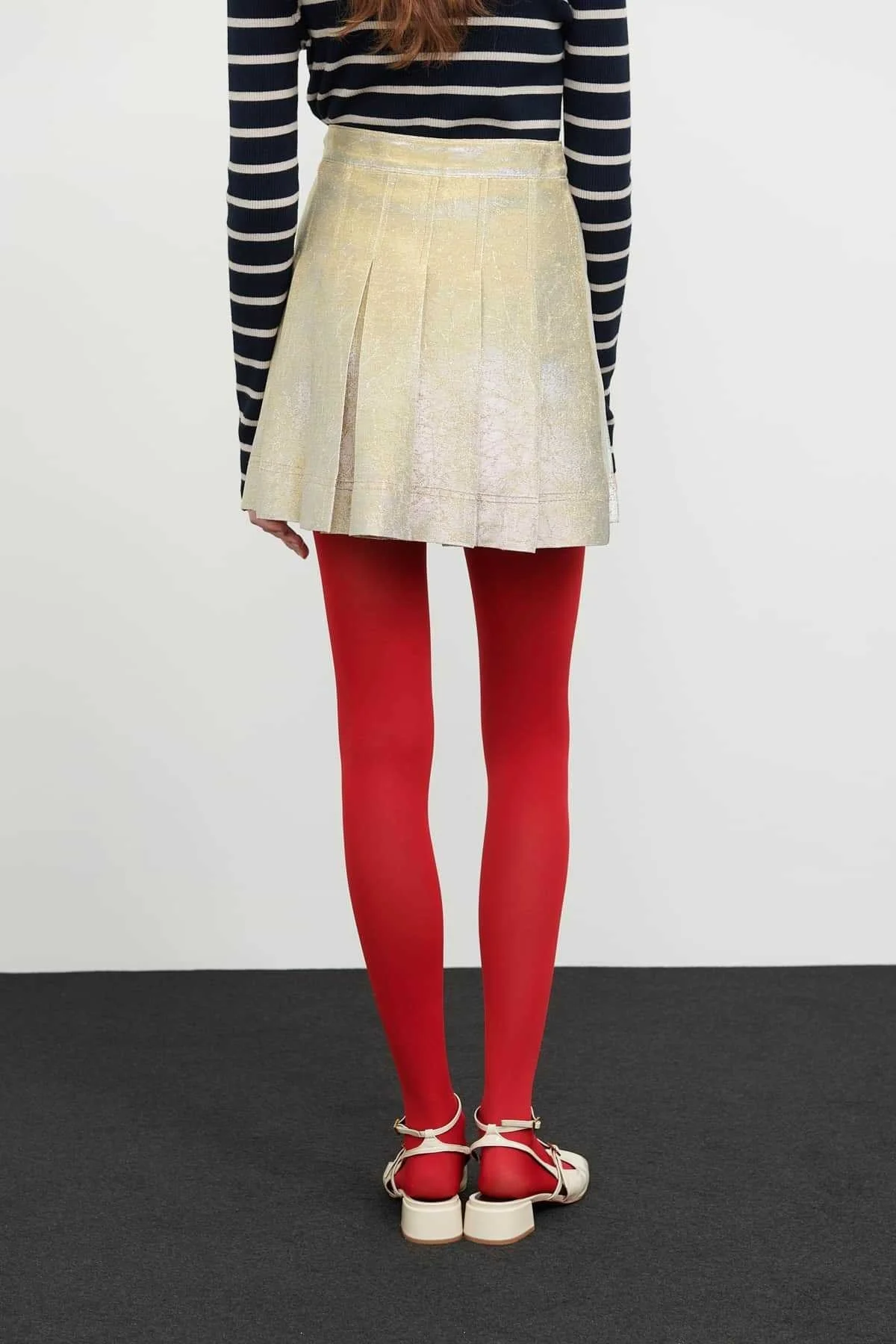 Jakarlı Pileli Mini Etek Gold - 2