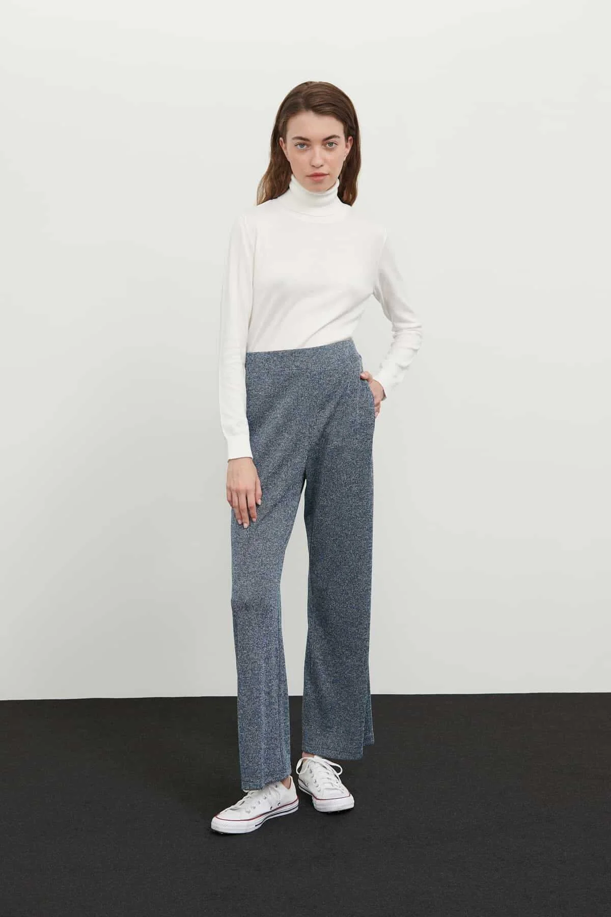 Beli Lastikli Örme Pantolon Standart Renk - 1