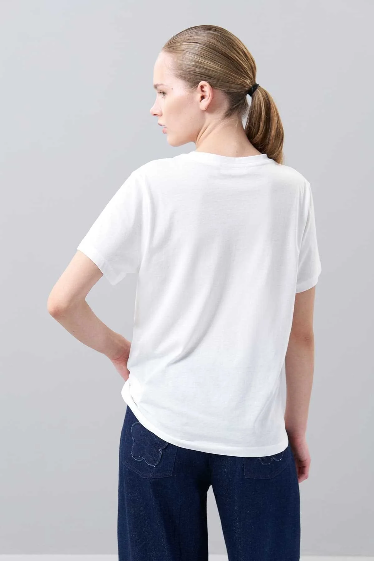 Basic Bisiklet Yaka T-shirt Beyaz - 2