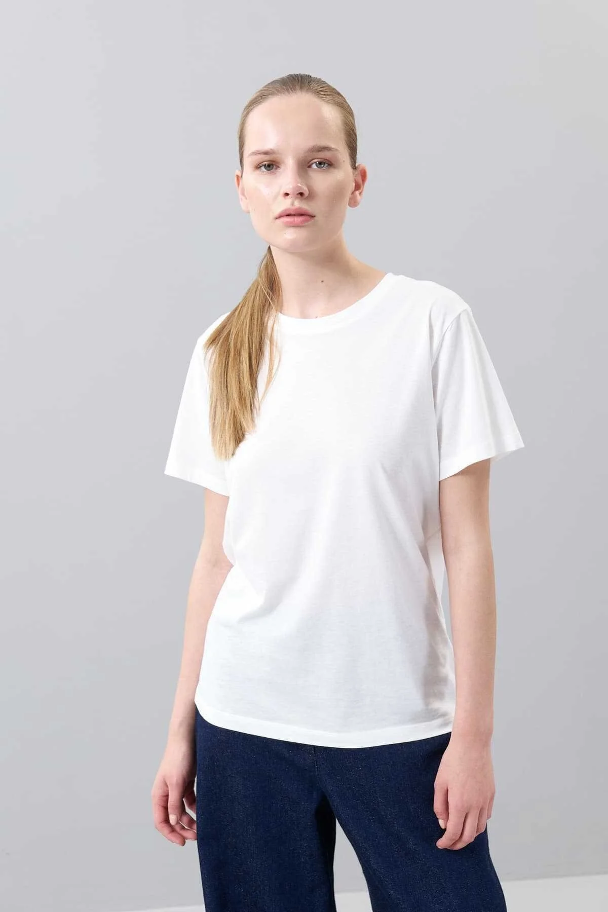 Basic Bisiklet Yaka T-shirt Beyaz - 1