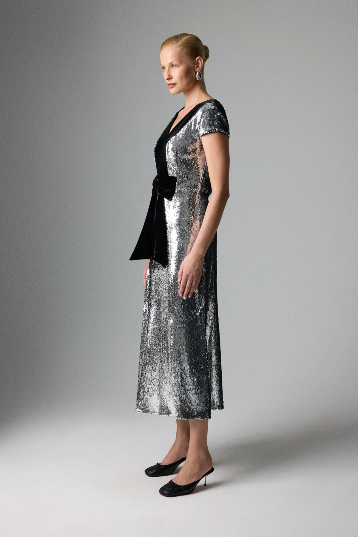 Payetli Midi Boy Elbise Gümüş - 3