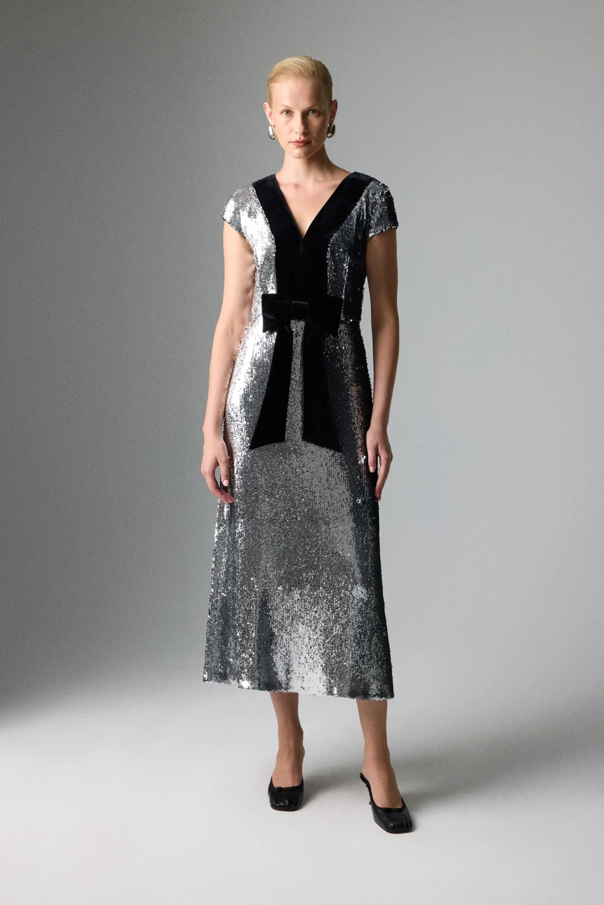 Payetli Midi Boy Elbise Gümüş - 1